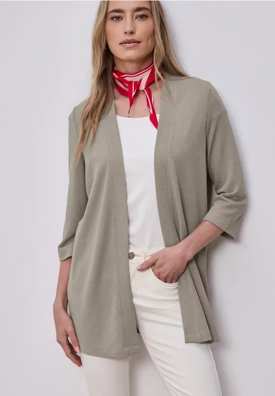 Street One Frauen Langarm Jacke im verlängerten Schnitt in Beige, Gr: 40