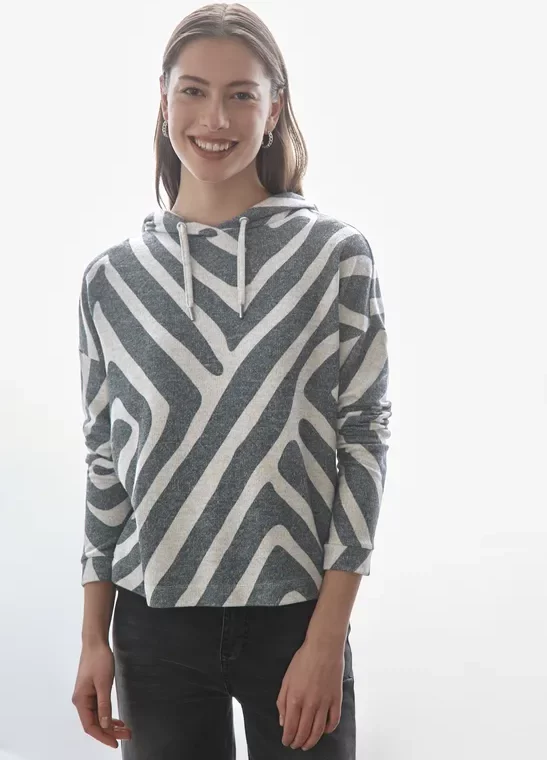 Street One Frauen Gemustertes Hoodie-Shirt in Grün, Gr: 44