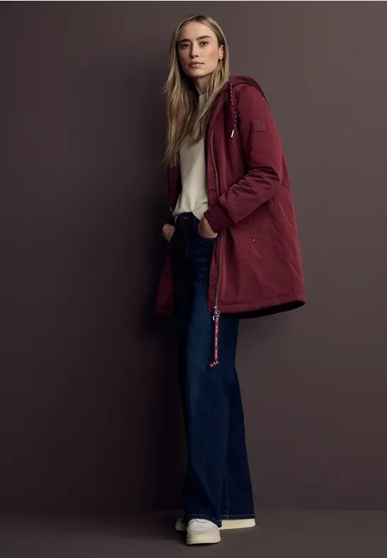 Street One Frauen Langer Blouson mit Kapuze in Rot, Gr: 38