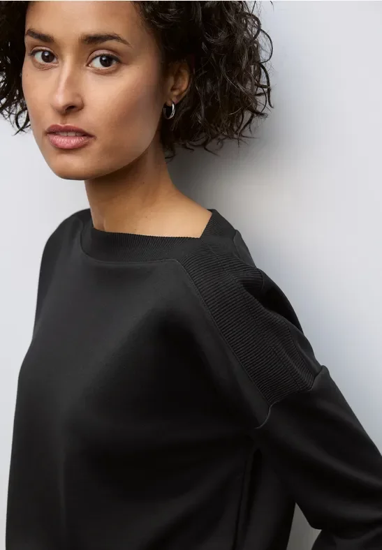 Street One Frauen Shirt mit U-Boot-Ausschnitt in Schwarz, Gr: 46