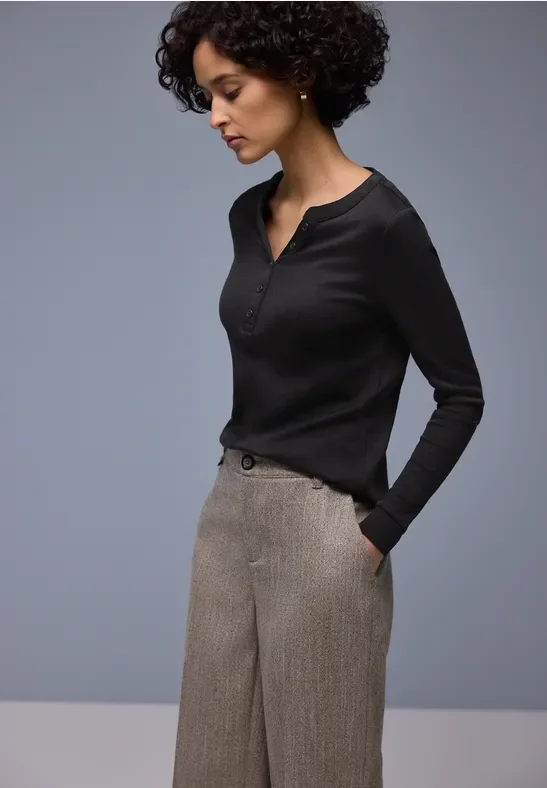 Street One Frauen Shirt in Unifarbe in Schwarz, Gr: 40