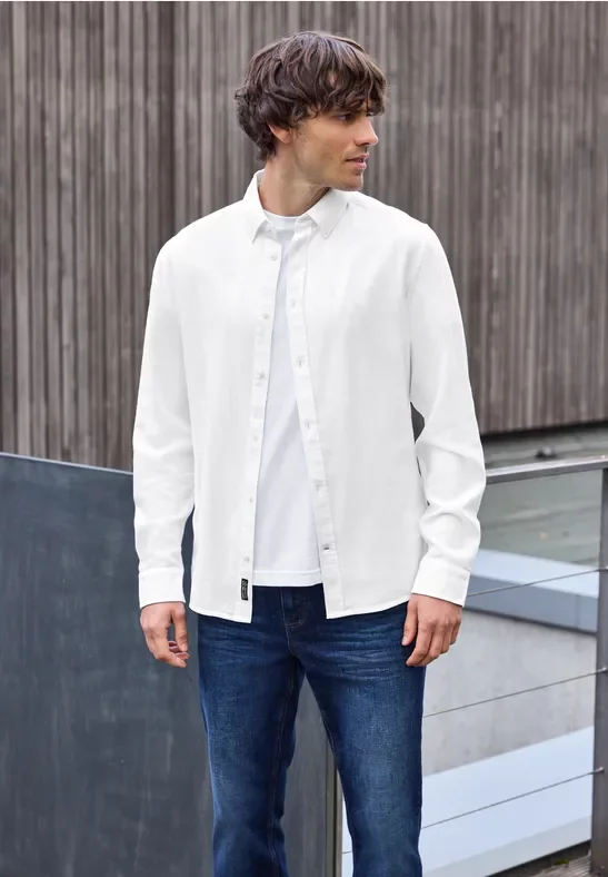 Street One MEN Männer Hemd mit Piqué Struktur in Weiß, Gr: S