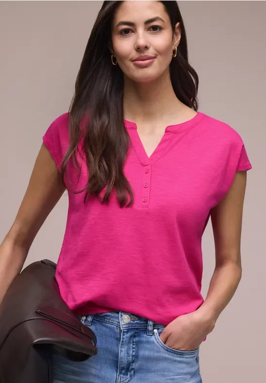 Street One Frauen Dropped Shoulder Shirt mit Split Neck in Pink, Gr: 46