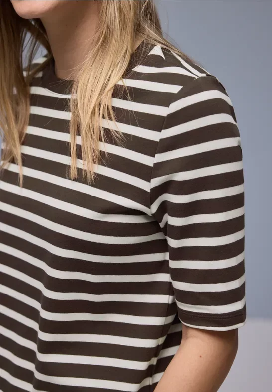 Street One Frauen Kurzarm T-Shirt mit Streifenmuster in Braun, Gr: 44