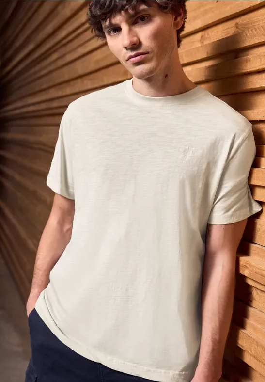 Street One MEN Männer Slub T-Shirt in Washed-Optik in Beige, Gr: 3XL