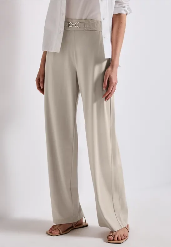 Thumbnail - Street One Frauen Glitzernde Wide Leg Hose in Beige, Gr: 44