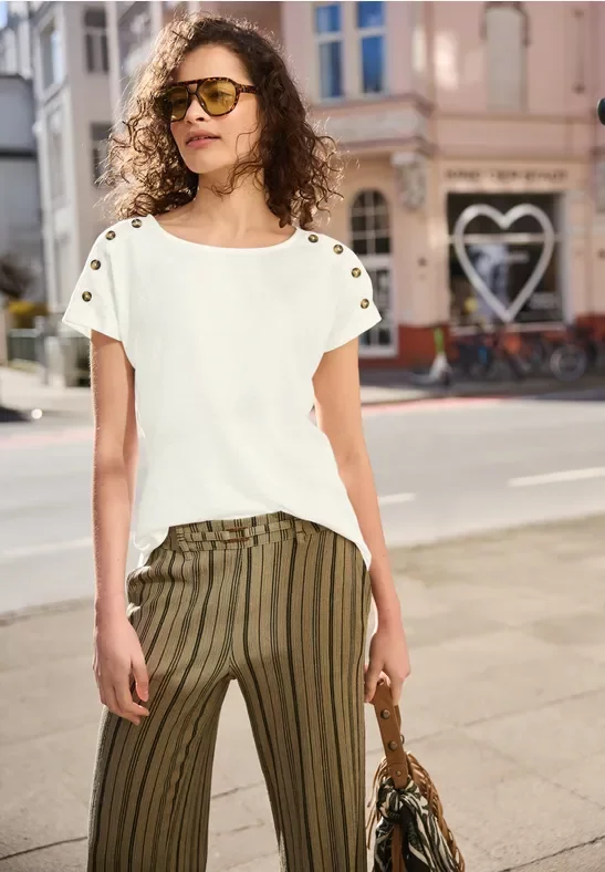 Street One Studio Frauen Dropped Shoulder Shirt mit Knopfdetail in Weiß, Gr: 40