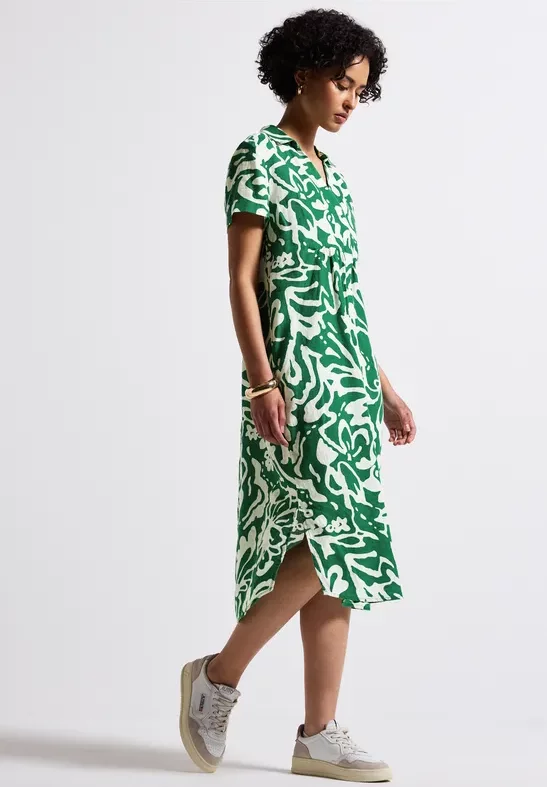 Street One Frauen Gemustertes Leinenkleid in Grün, Gr: 38