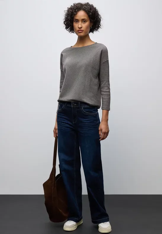Street One Frauen Shirt mit Rippstruktur in Braun, Gr: 40