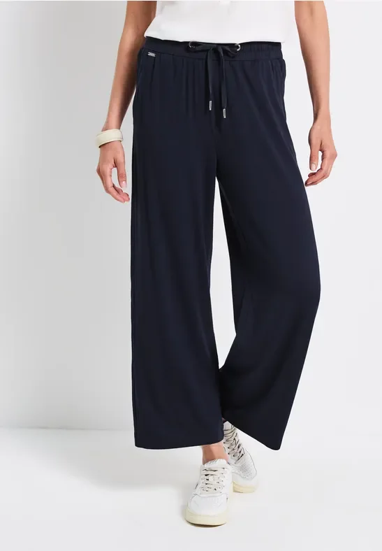 Street One Frauen Wide Leg Hose mit Jogg Bund in Blau, Gr: 46