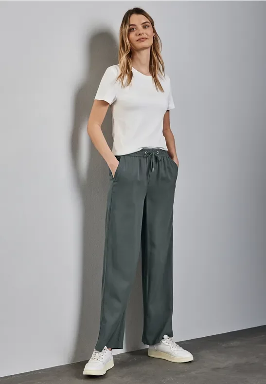 Street One Frauen Wide Leg Twill Hose in Grün, Gr: 40