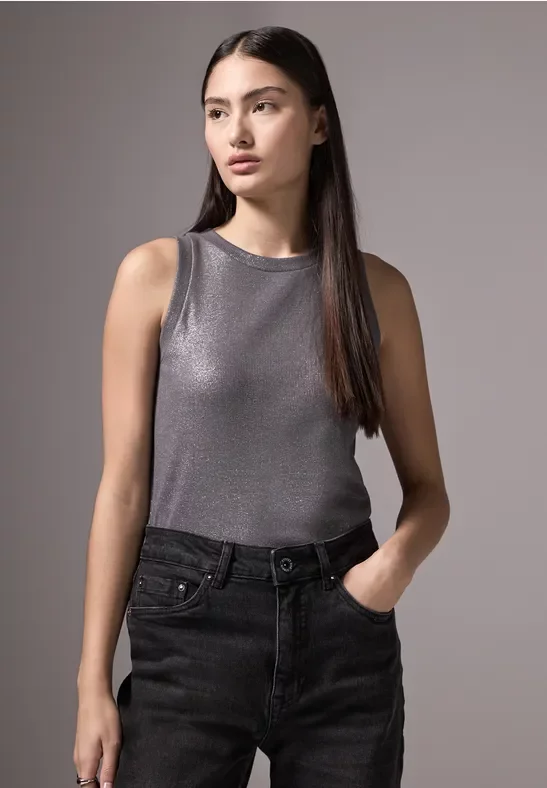 Street One Studio Frauen Schimmerndes Top in Silber, Gr: 44