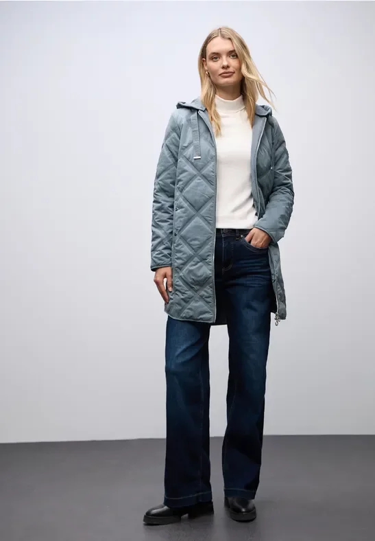 Street One Frauen Steppmantel mit Kapuze in Blau, Gr: 44