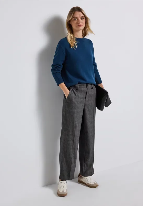 Thumbnail - Street One Frauen Karierte Straight Leg Hose in Schwarz, Gr: 40