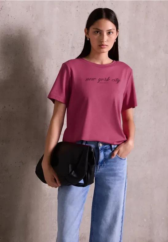 Street One Studio Frauen T-Shirt mit Wording in Pink, Gr: 38