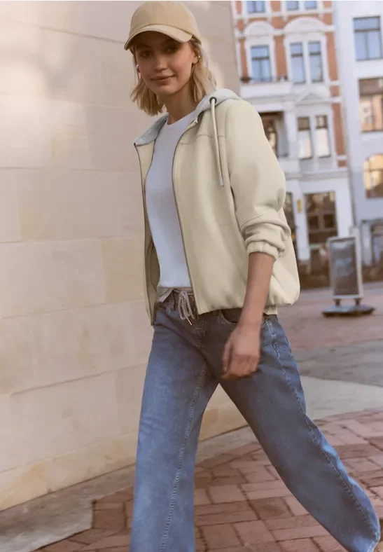 Street One Studio Frauen Jacke mit abnehmbarer Kapuze in Beige, Gr: 44