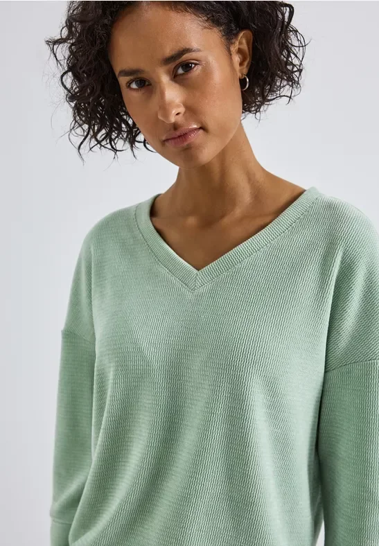 Street One Frauen Kuscheliges V-Neck Shirt in Grün, Gr: 36