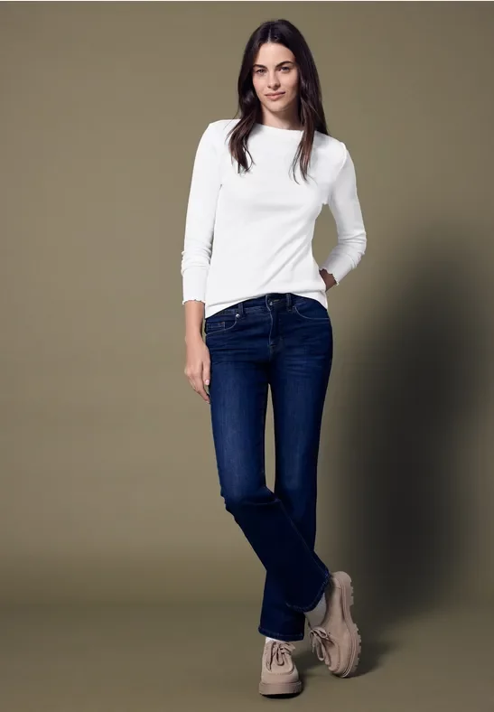 Street One Studio Frauen Rippshirt mit Rundhals in Weiß, Gr: 42