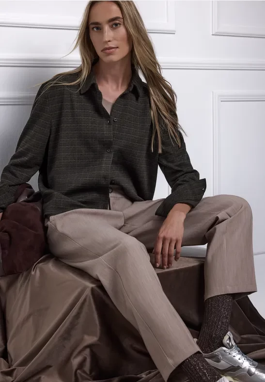 Street One Frauen Karierte Jacquard Hemdbluse in Schwarz, Gr: 38