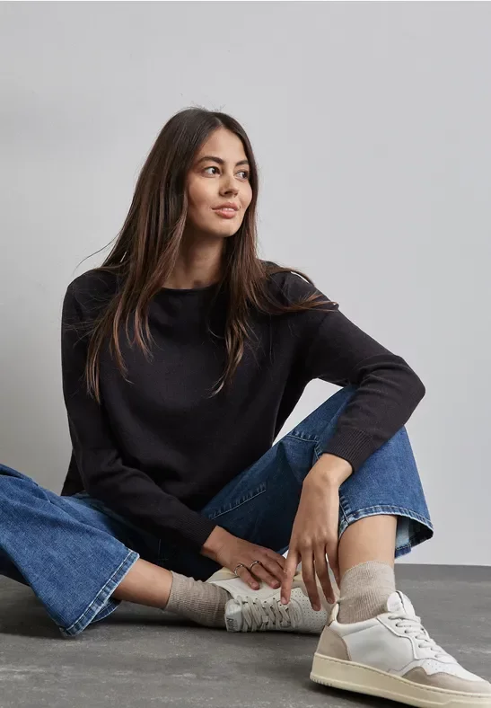 Street One Frauen Melange-Look Pullover in Lila, Gr: 34