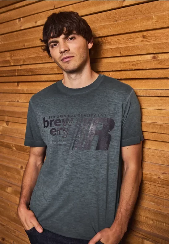 Street One MEN Männer T-Shirt im Washed-Look in Schwarz, Gr: 3XL