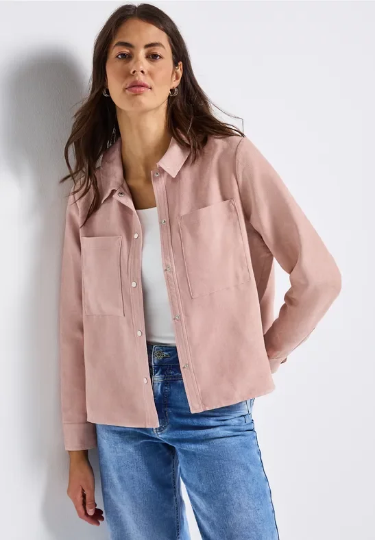 Street One Frauen Kurzes Mini-Cord Overshirt in Rosa, Gr: 40