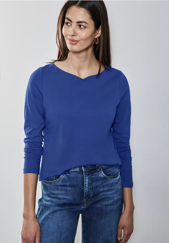 Street One Frauen Softes Langarmshirt in Blau, Gr: 40