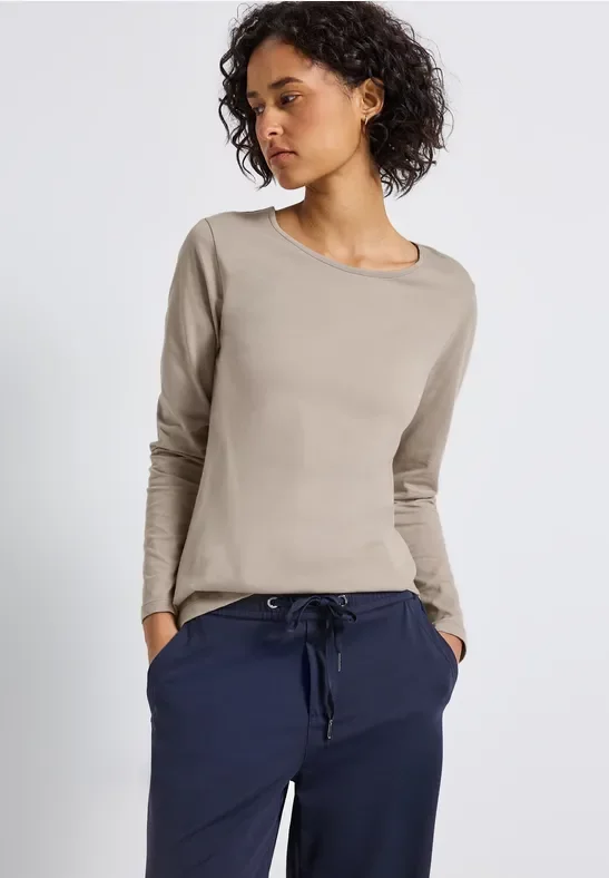 Thumbnail - Street One Frauen Basic Langarmshirt in Beige, Gr: 46