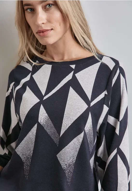 Thumbnail - Street One Frauen Jaquard-Shirt in Blau, Gr: 36