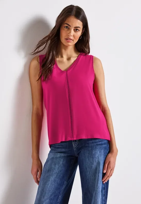 Street One Frauen Jersey-Top mit Häkeldetails in Pink, Gr: 36