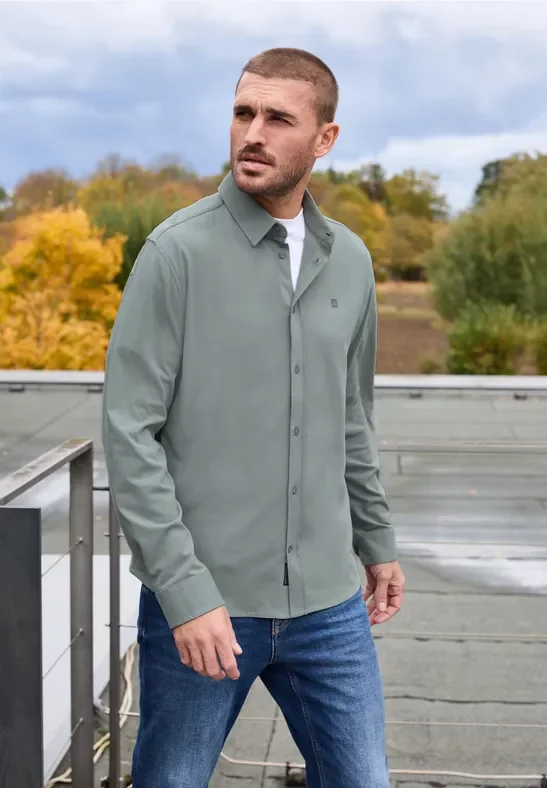 Street One MEN Männer Jersey Hemd in Grün, Gr: XXL