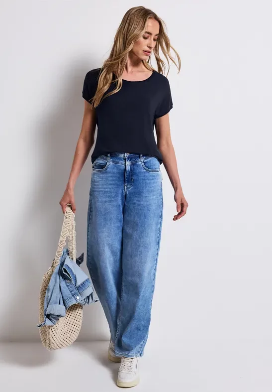 Street One Frauen Strick-Look Shirt in Blau, Gr: 34