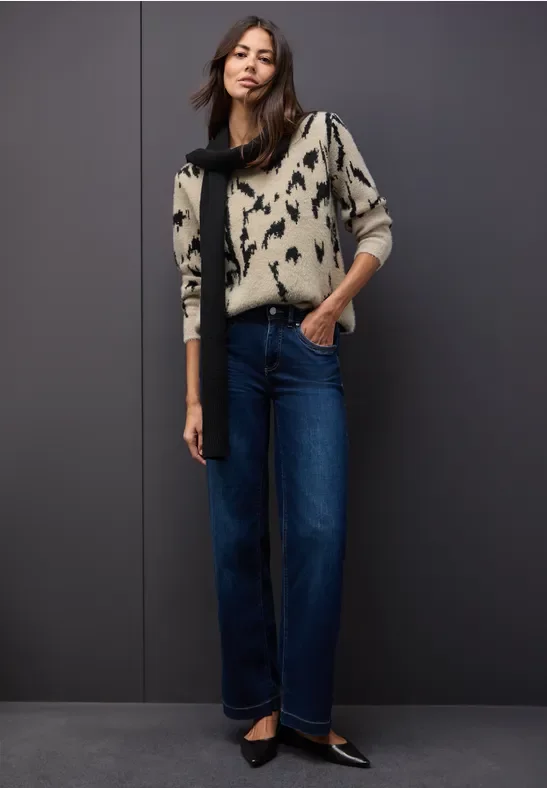 Street One Frauen Softer Jacquard Pullover in Beige, Gr: 38