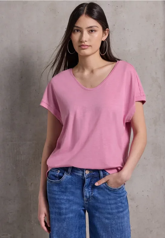 Thumbnail - Street One Studio Frauen Basic V-Neck Shirt in Pink, Gr: 36