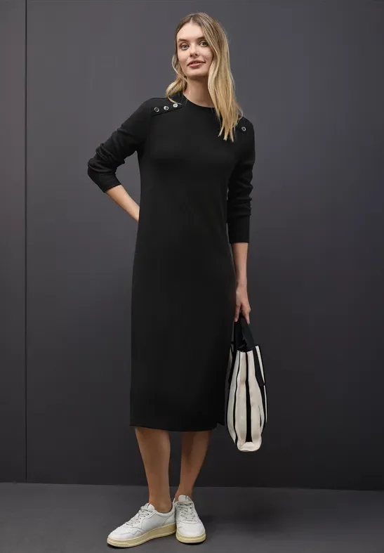 Street One Frauen Rippstruktur Kleid in Schwarz, Gr: 42