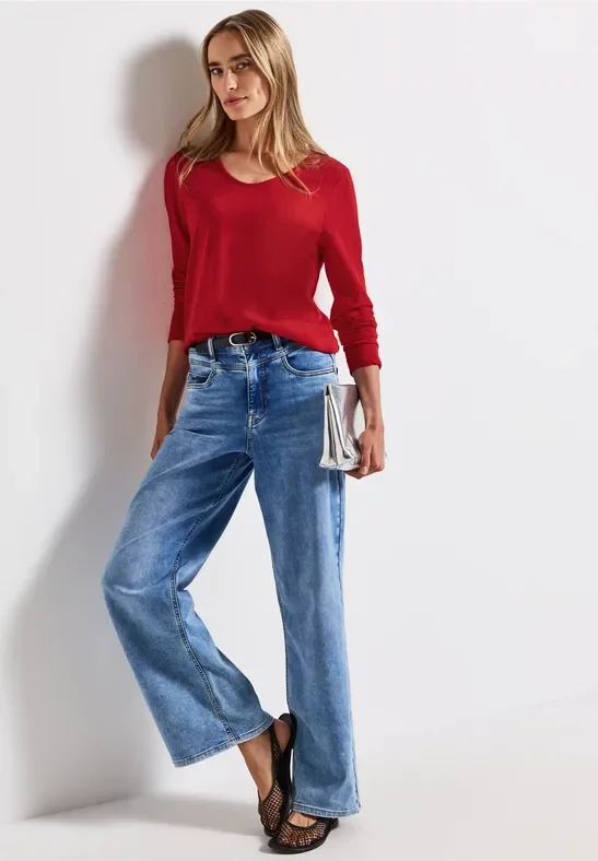 Street One Frauen Langarmshirt in Unifarbe in Rot, Gr: 46