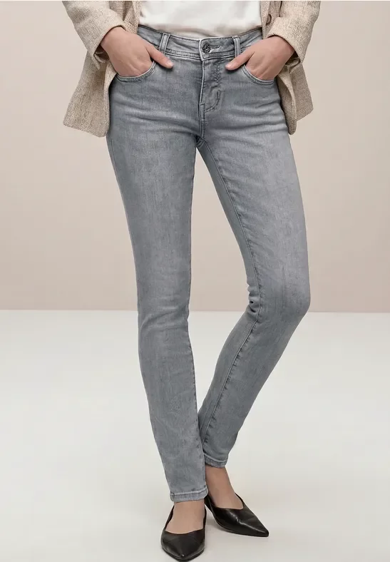 Street One Frauen Mid Waist Slim Leg Jeans im Slim Fit in Grau, Gr: 36