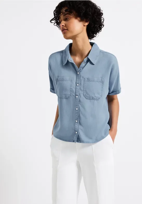 Street One Frauen Denim Lyocell Hemdbluse in Blau, Gr: 40