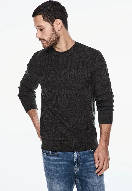 Thumbnail - Street One MEN Männer Strukturpullover in Schwarz, Gr: XL