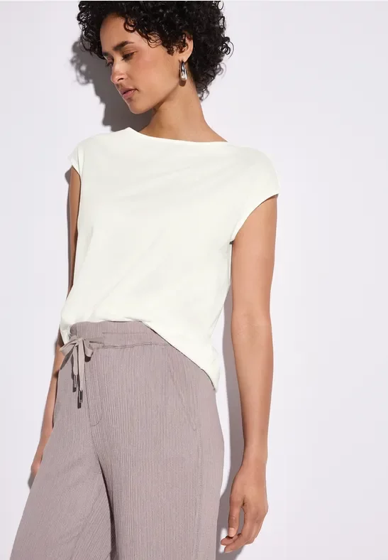 Thumbnail - Street One Frauen Shirt mit U-Boot-Ausschnitt in Weiß, Gr: 46