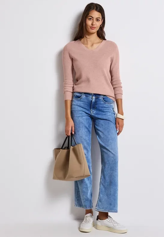 Street One Frauen Basic V-Neck Pullover in Rosa, Gr: 40