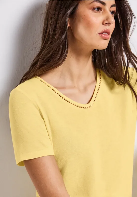 Street One Frauen Leinen-Look T-Shirt in Gelb, Gr: 40