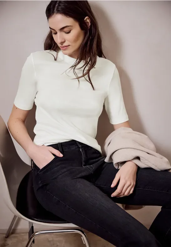 Street One Studio Frauen Basic T-Shirt in Weiß, Gr: 34