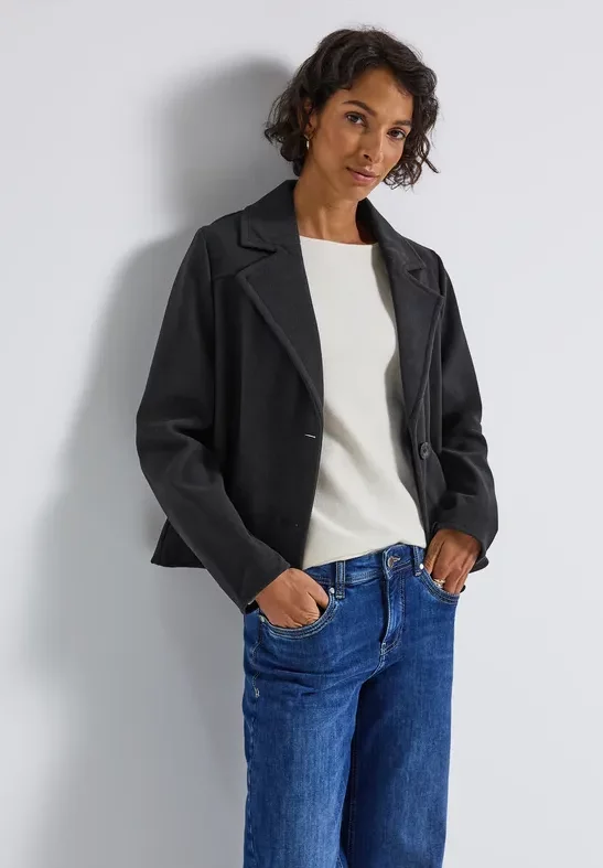 Street One Frauen Kurze Cosy Reversjacke in Blau, Gr: 44