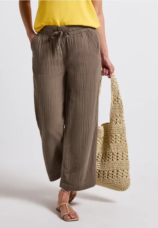 Street One Frauen Wide Leg Musselin Hose in Braun, Gr: 34