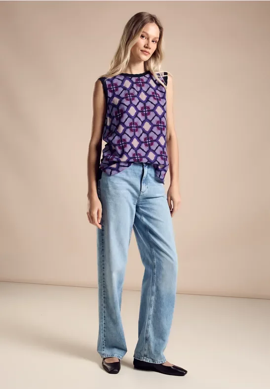 Street One Frauen Print Top im Materialmix in Lila, Gr: 42