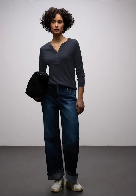 Street One Frauen Shirt in Unifarbe in Blau, Gr: 34