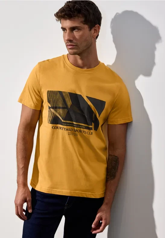 Street One MEN Männer T-Shirt mit Print in Gelb, Gr: 3XL