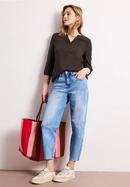 Street One Frauen 3/4-Arm Shirt mit Split Neck und Knöpfen in Braun, Gr: 42