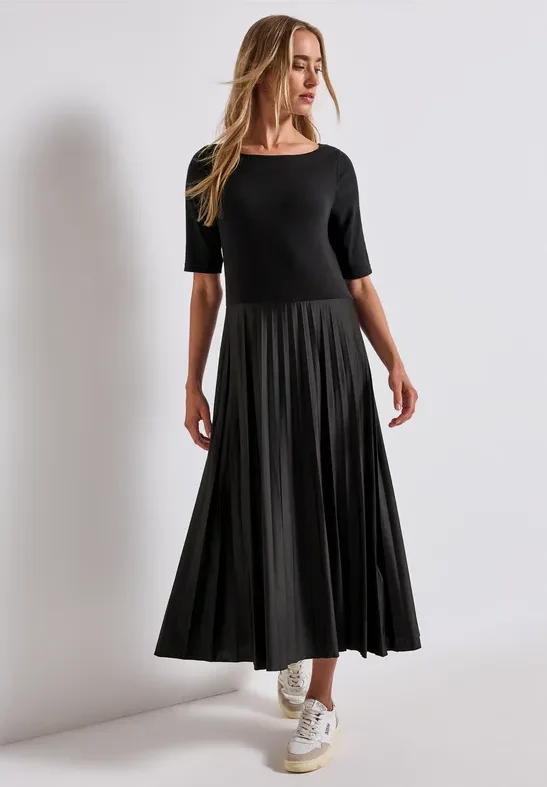 Street One Frauen Materialmix Kleid in Schwarz, Gr: 42